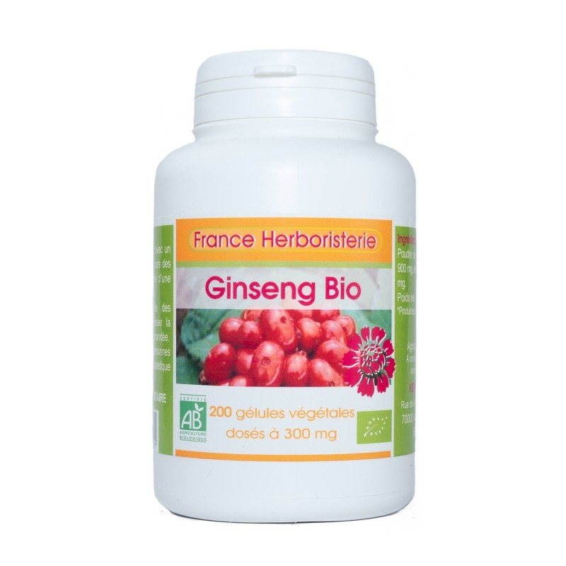 200 gélules GINSENG BIO AB dosées à 300 mg.