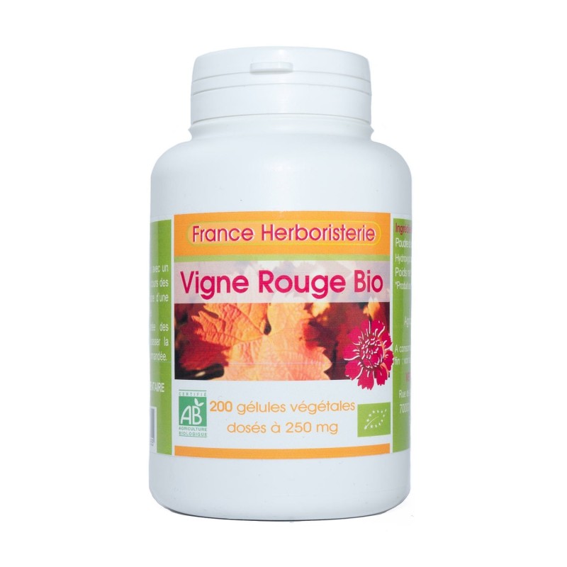 200 gélules VIGNE ROUGE BIO AB dosées à 250 mg.